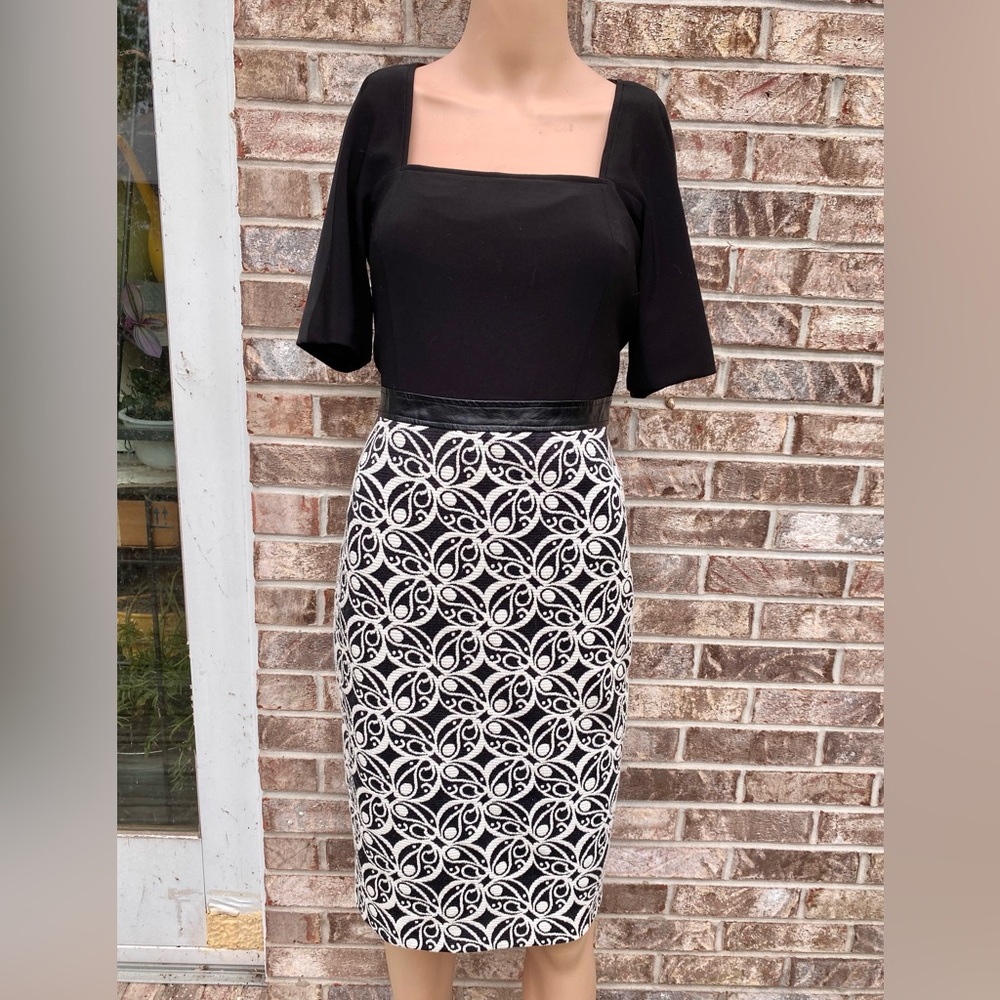 Adrianna Papell Black and White Preppy Victorian Midi Dress